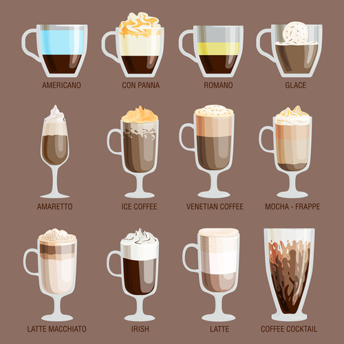 Different flavors of coffee vector