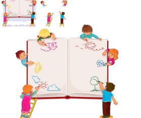 Draw on the book cartoon vector