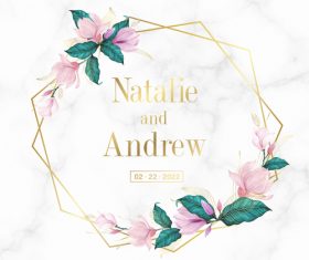 Floral marble background wedding invitation card vector
