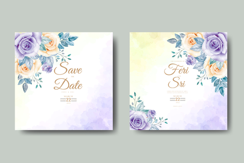 Floral watercolor wedding card vector