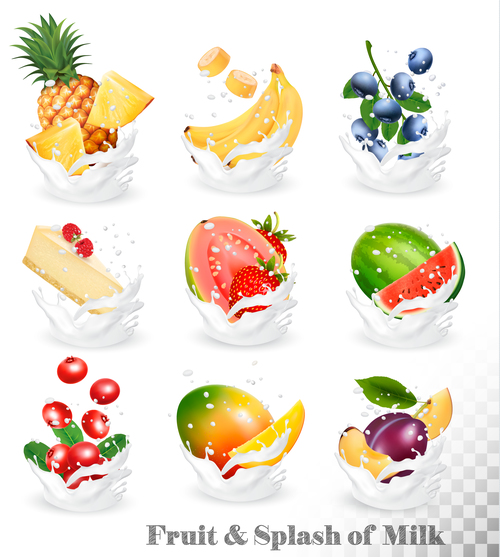 Fresh fruit and milk vector