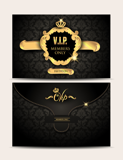 Gold VIP textured envelope with floral background vector