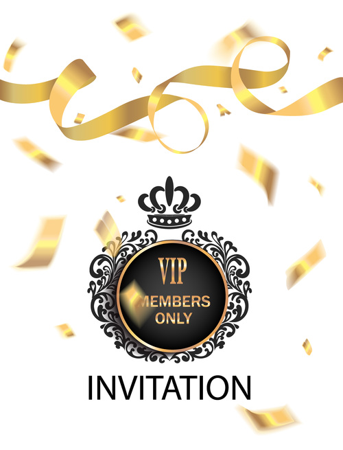 Golden confetti background invitation card vector