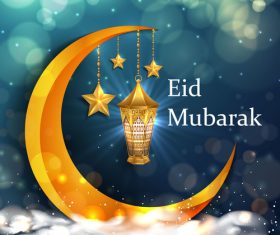 Eid Mubarak crescent background card vector free download