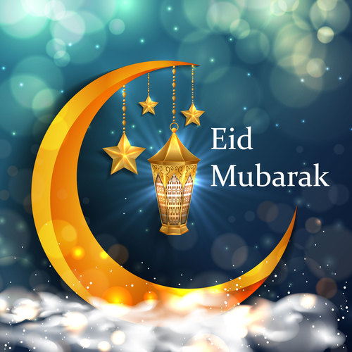 Golden crescent eid mubarak background vector
