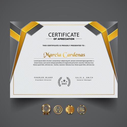 Gray and gold border decoration certificate vector