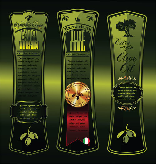 Green olive oil labels on dark green background vector