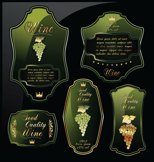 Green wine labels on black background vector
