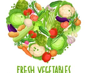 Heart made by different vegetables on white vector