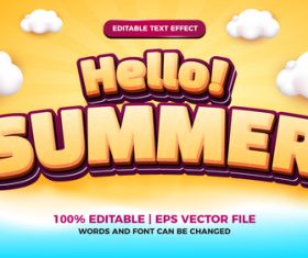 Hello summer editable text effect cartoon style vector