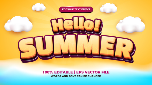 Hello summer editable text effect cartoon style vector