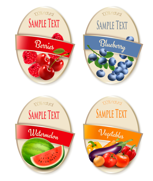Labels with fruit and berries vector