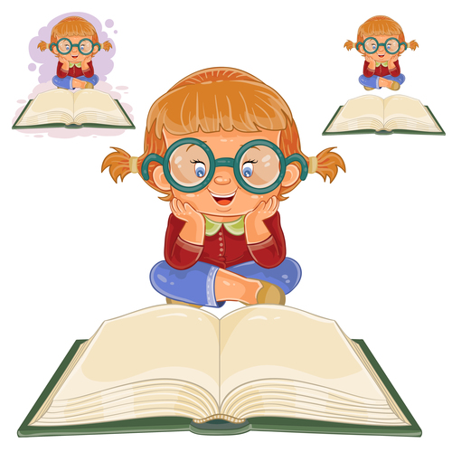 Little girl and book vector