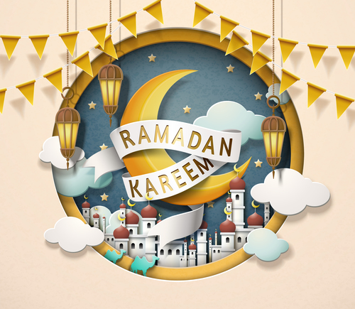 Lovely ramadan kareem in paper art style vector