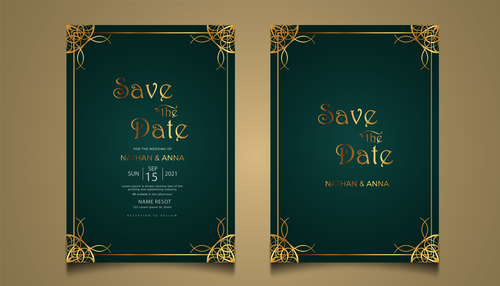 Luxury modern wedding invitation vector card with golden decoration