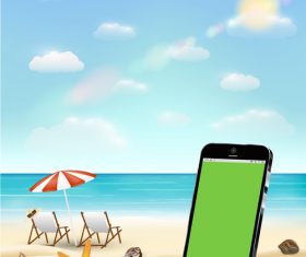 Mobile phone vector on the beach
