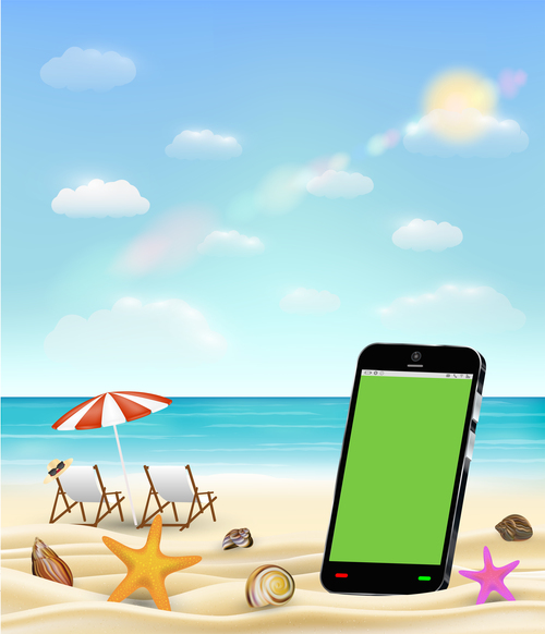 Mobile phone vector on the beach