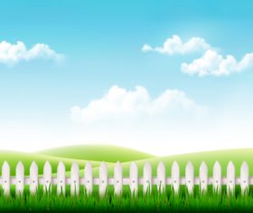 Nature background with green grass and blue sky vector