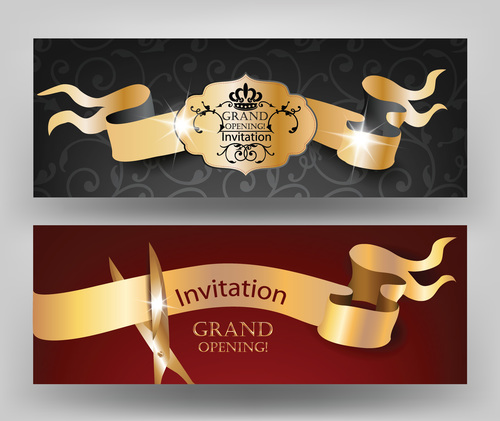 Opening ribbon cutting invitation card vector