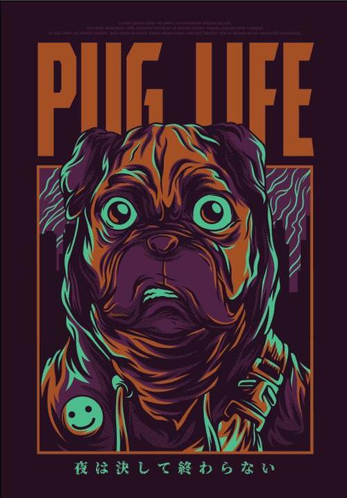 Pug life T shirt print pattern background vector