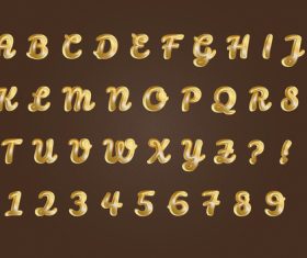 Pure golden alphabets numbers set vector