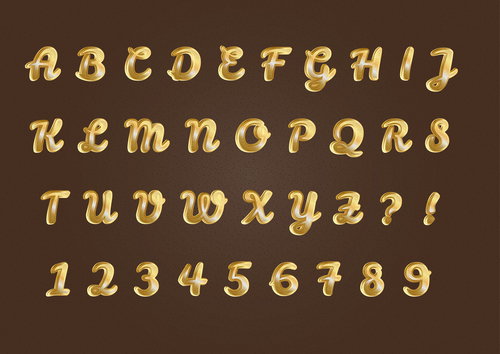 Pure golden alphabets numbers set vector