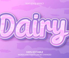 Purple dairy text style effect vector