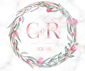 Rose gold round frame wedding invitation card vector