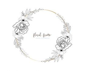 Round floral decorative frame hand drawn vector