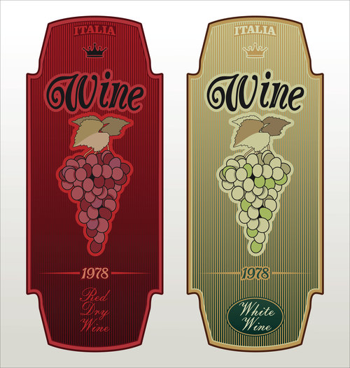 Set of vector labels for wine with grapes