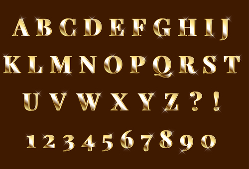 Shining gold 3d alphabets numbers set vector