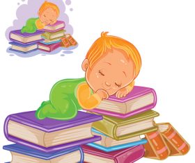 Sleeping on pile of books vector