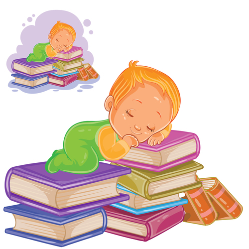 Sleeping on pile of books vector