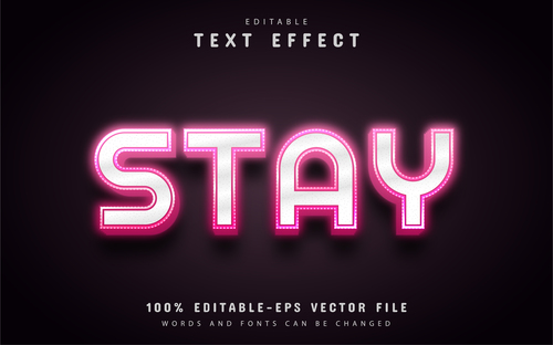 Stay text pink neon style text effect vector