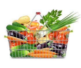 Supermarket basket with vegetables vector