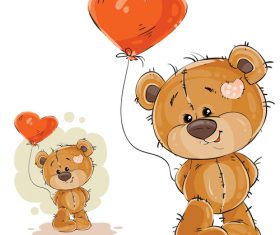 Teddy bear cartoon vector holding a heart-shaped balloon