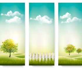 Three summer nature banner vector