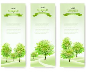 Three summer nature banners with green trees vector