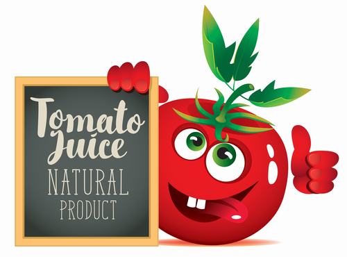 Tomato juice with text in blackboard vector