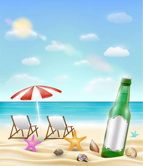 Vacation beach and beer vector
