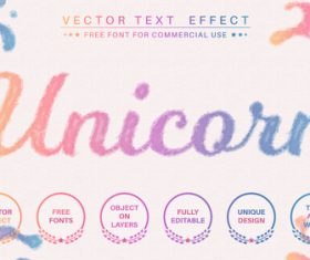 Watercolor unicorn font style effect vector