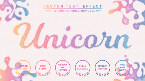 Watercolor unicorn font style effect vector