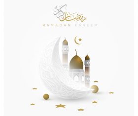White background mosque background card vector