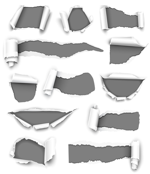 White torn paper vector on black background
