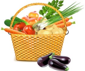 Wicker basket with vegetables vector