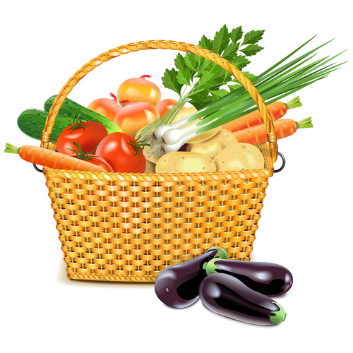 Wicker basket with vegetables vector