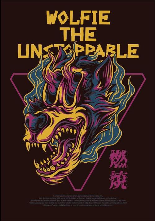 Wolfie the unstoppable T-shirt print pattern background vector