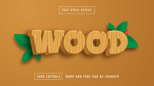 Wood editable font effect text vector