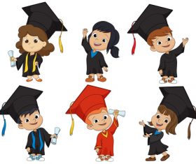 kids graduates cartoon vector