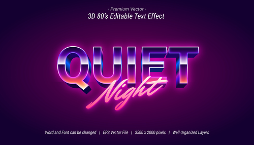 3D Quiet night editable text effect vector